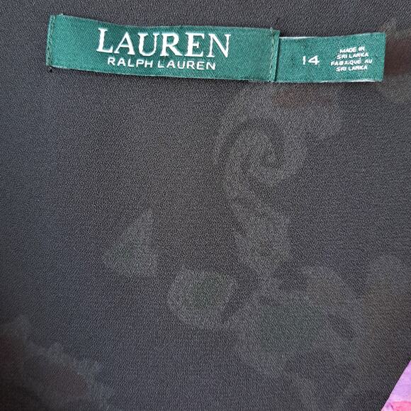LAUREN Ralph Lauren Dark Floral Print Swingy Shift Dress Size 14 Cap Sleeve - Picture 7 of 11